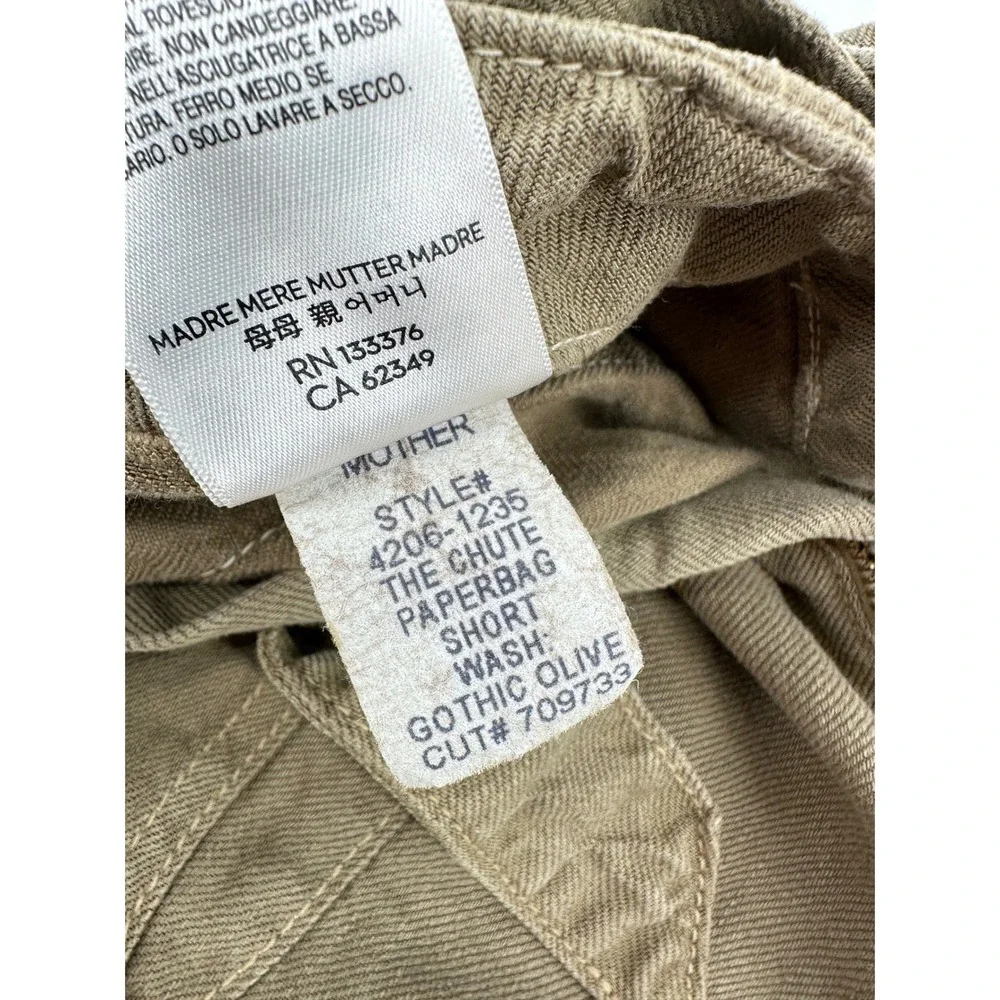 MOTHER The Chute Paperbag Shorts‎ Olive Green High Waist Tie Belt Womens 26